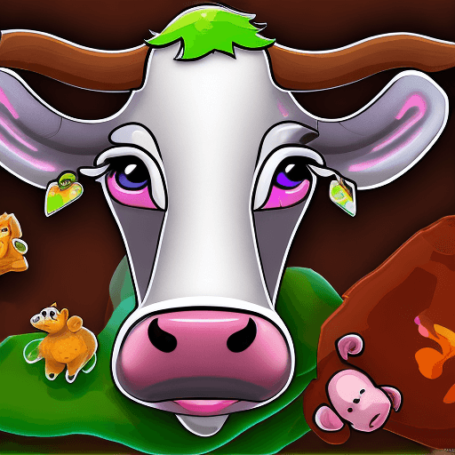 AI generated: cow cartoon game art white backround