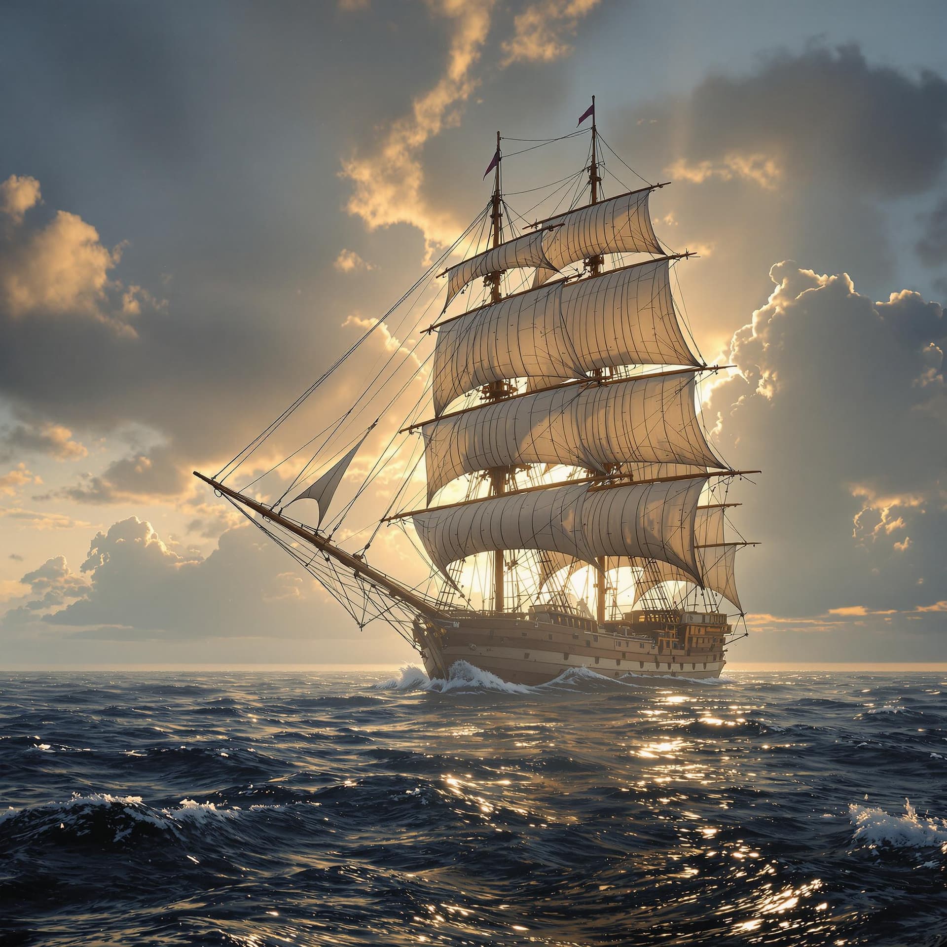 AI generated: Photo of a ultra realistic sailing ship, dramatic light, pale sunrise, cinematic lighting, battered,...