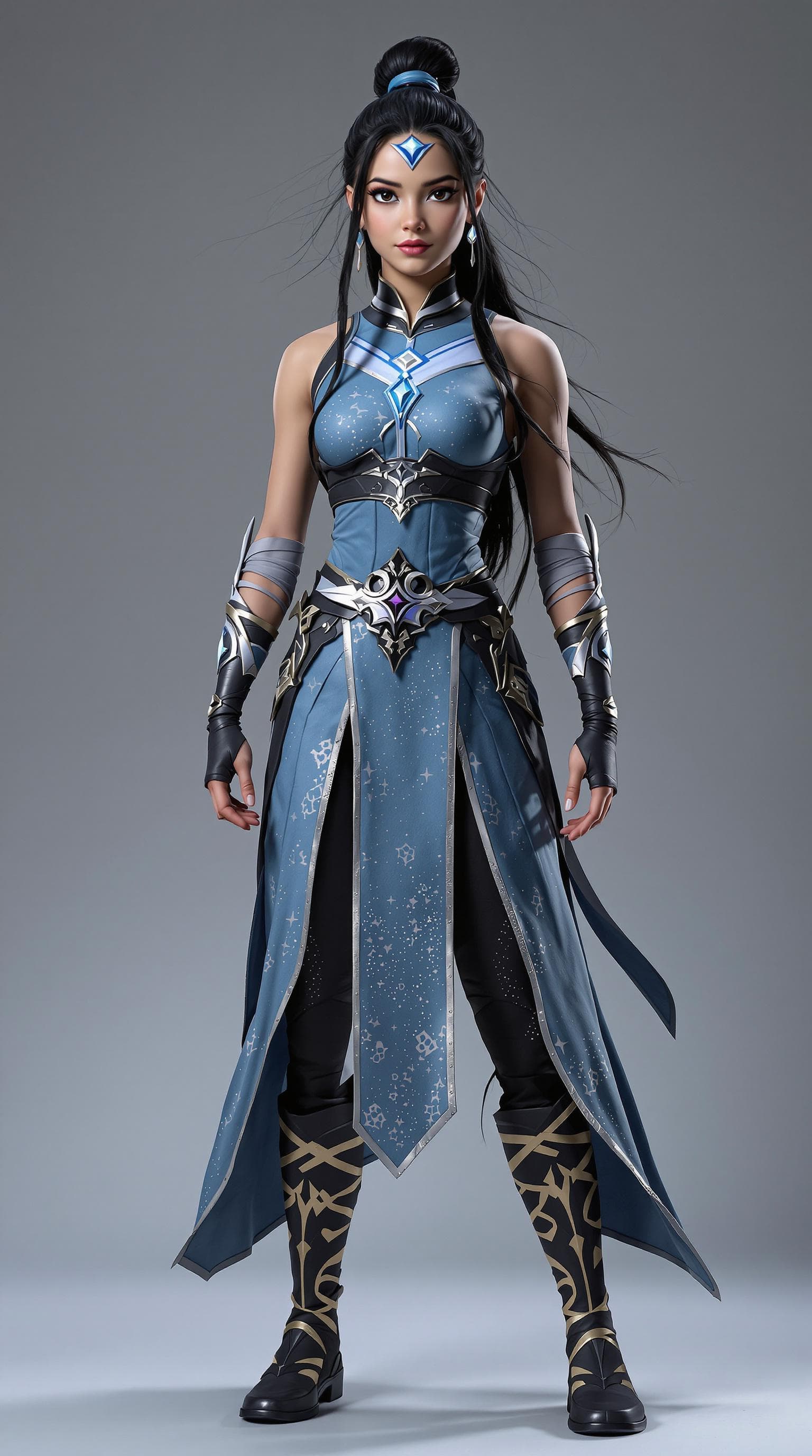 AI generated: a professional photo of a exceptionally of the most beautiful Katara (age 9),  (full body), (futuris...