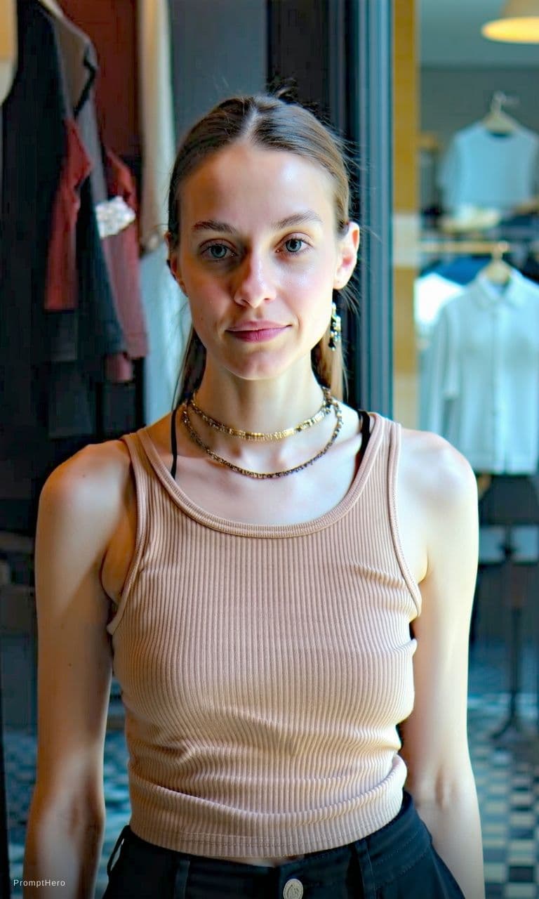 AI generated: Sleeveless and deep cleavage 