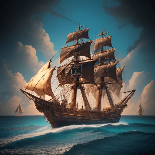 AI generated: pirate ship sailing through the Caribbean in the style of steampunk imagery, realistic hyper-detaile...