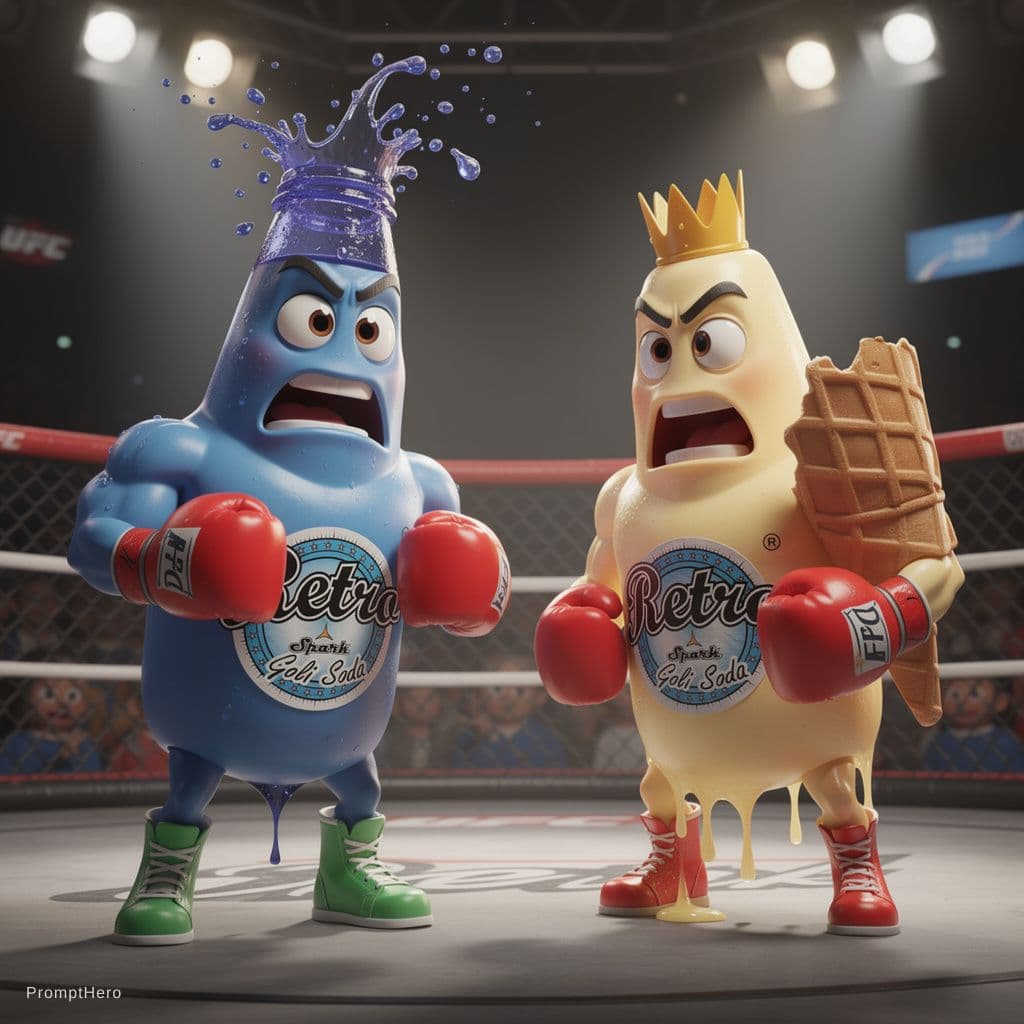 AI generated: { "scene": { "setting": "UFC-style boxing octagon","lighting": "arena-style spotlights,dramatic and ...
