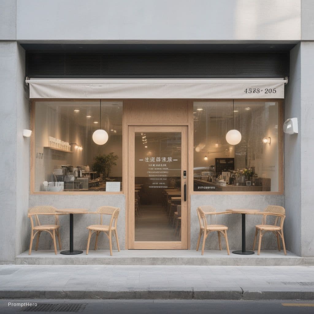 AI generated: Design a modern and minimalist cafe facade