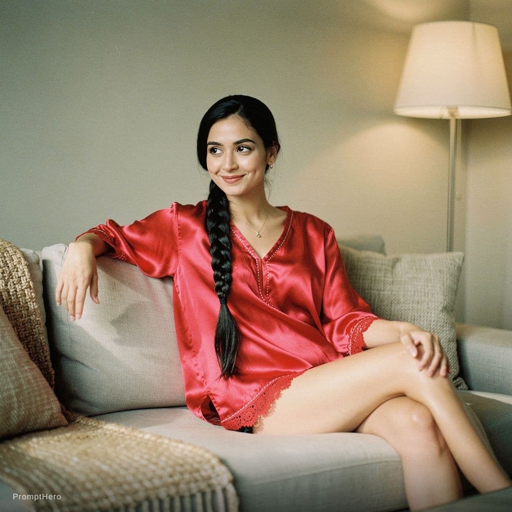 AI generated: A raw documentary photograph captures a curvy young female with a long, sleek black braid cascading ...