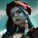 AI generated: Gothic architecture Beautiful ethereal woman. color scheme of turquoise and red., wearing turquoise ...