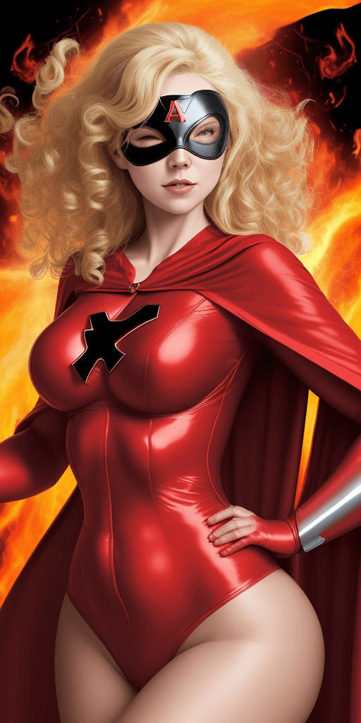 AI generated: 
magmatica Superhero, nurse. woman, surrounded by fire, nursing clothes, blonde curly hair. Whole bo...