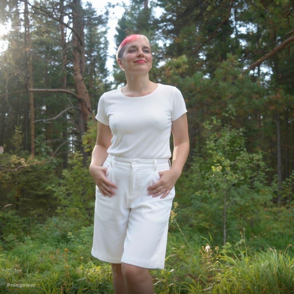 AI generated: photorealistic, all body, full body, 40 year old woman, white bikini