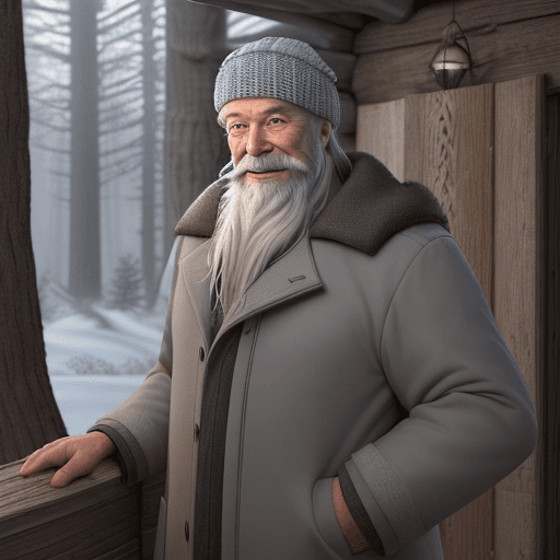 AI generated: A captivating 3D representation of a mature man in his 60s, full length in the photo, with long gray...