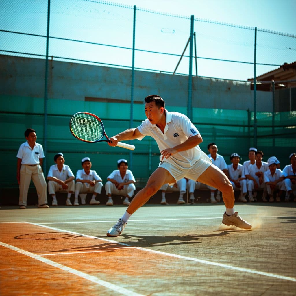 AI generated: pol pot playing tennis against everyone