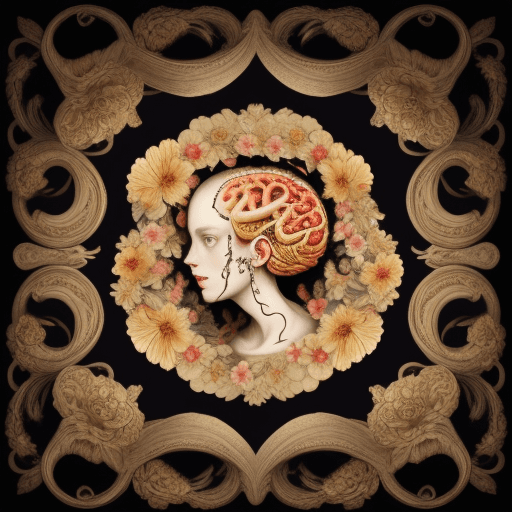 AI generated: brain with fire, baroque style, floral style, high detail, intricate details,