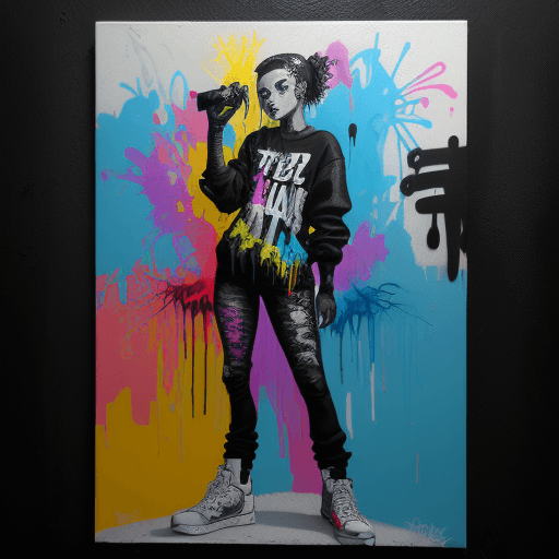AI generated: graffiti art, street art, spray paint, oil gouache melting, acrylic, high contrast, black background...