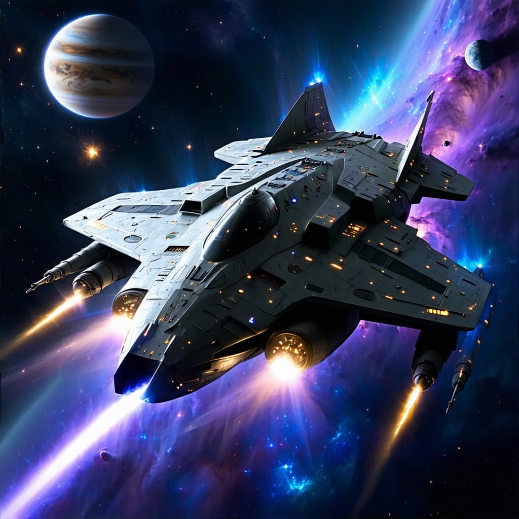 AI generated: Imagine, in detail, a small one-man combat-fighter alien spaceship to show a sleek design. Add paint...