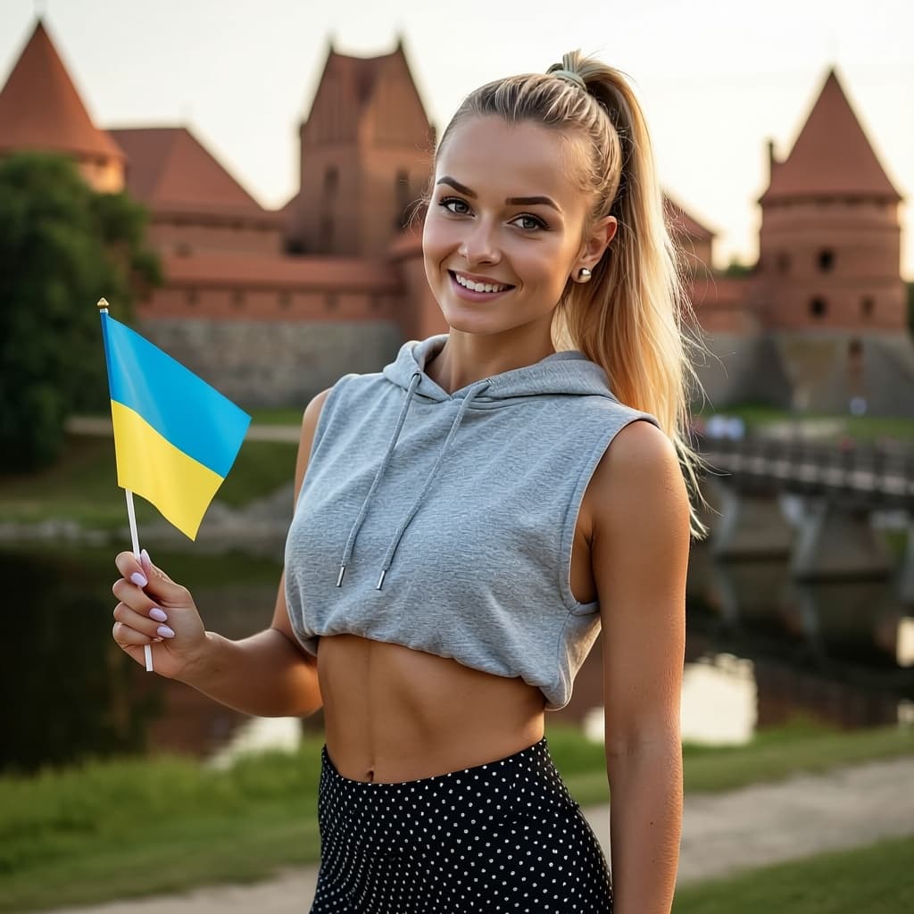 AI generated: landscape photography, Fitness Fashion close up on face photo of a 21-year Polish girl confident CEO...