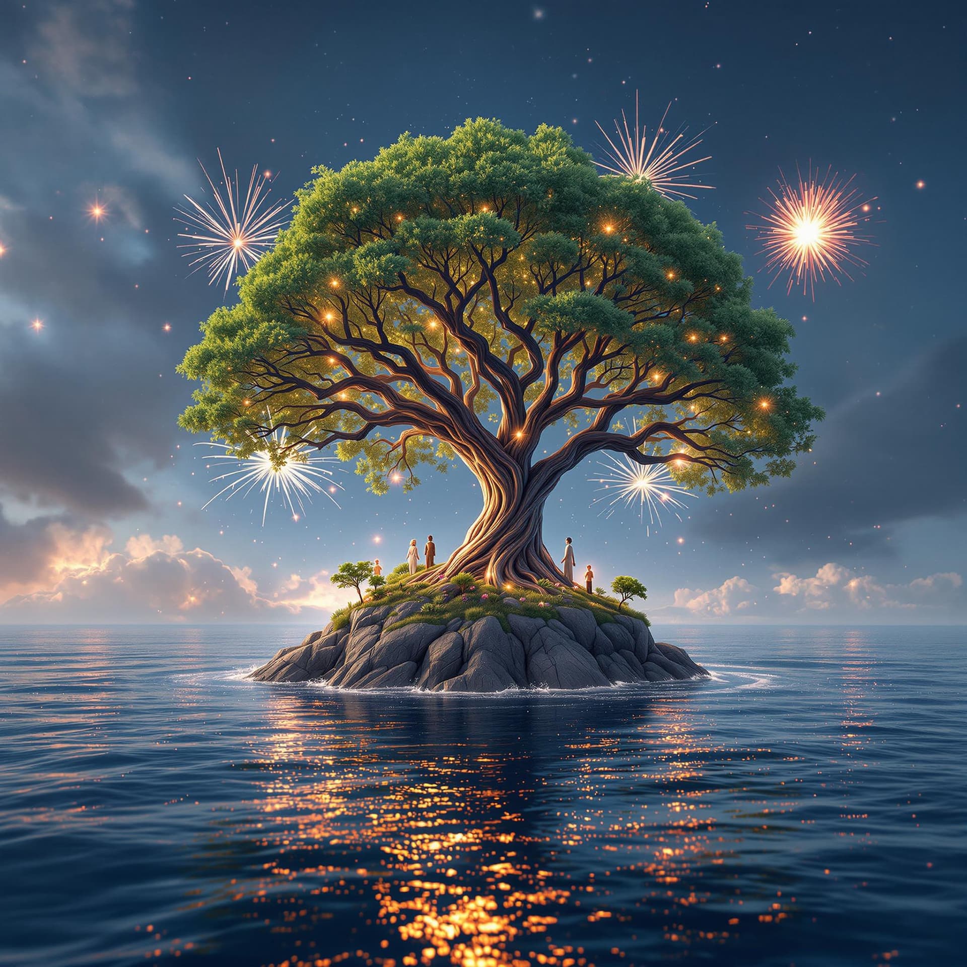 AI generated: 100 mm shot, cinematic shot, award winning CGI, perfect angle, (island Yggdrasil tree, middle of the...