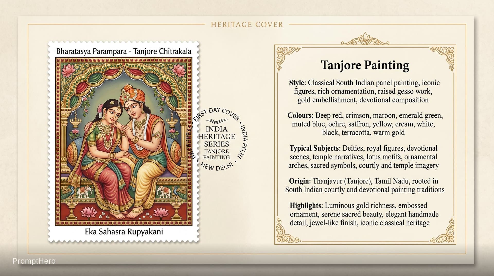 AI generated: Create a 16:9, 4K premium commemorative First Day Cover envelope inspired by India Post heritage des...