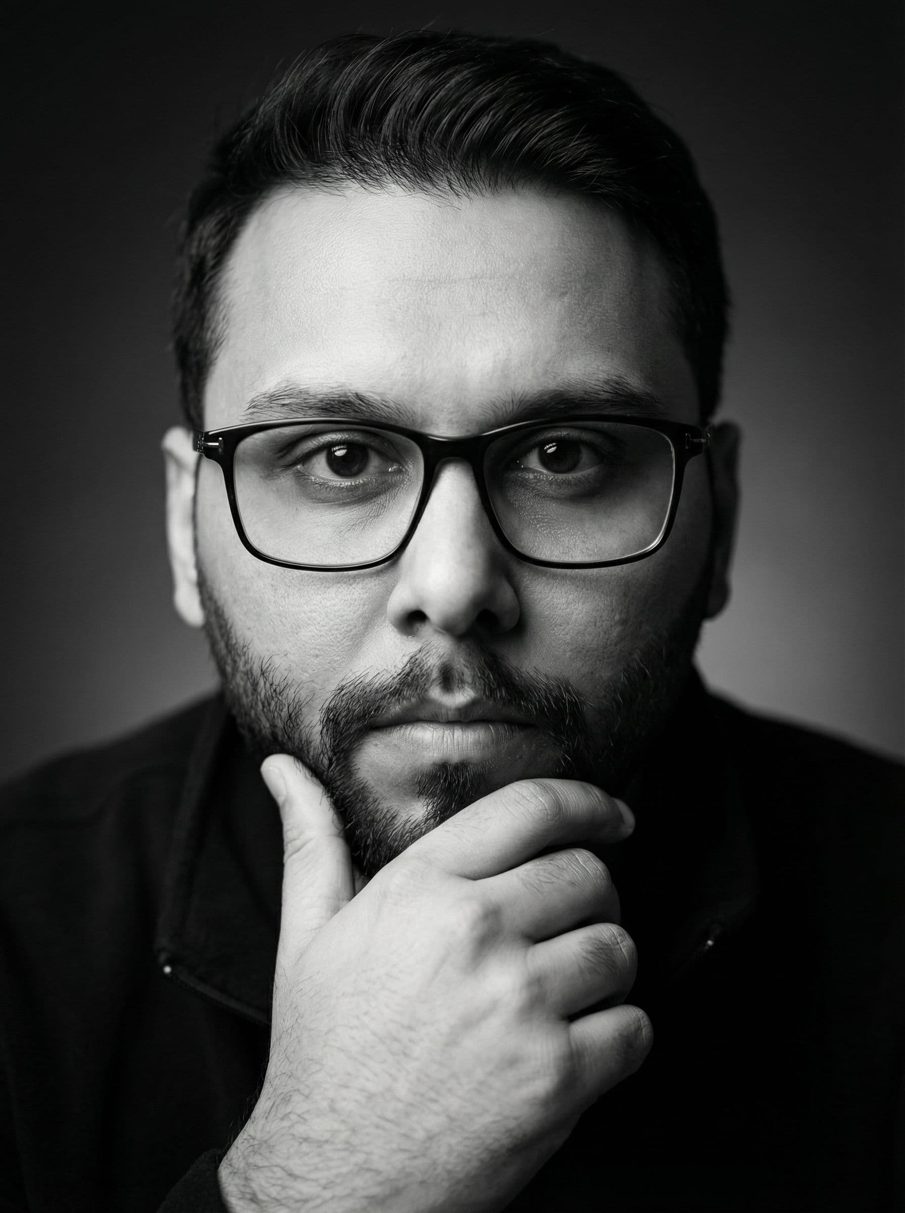 AI generated: Hyper-realistic black and white editorial portrait of a man, 
natural proportions, realistic facial ...