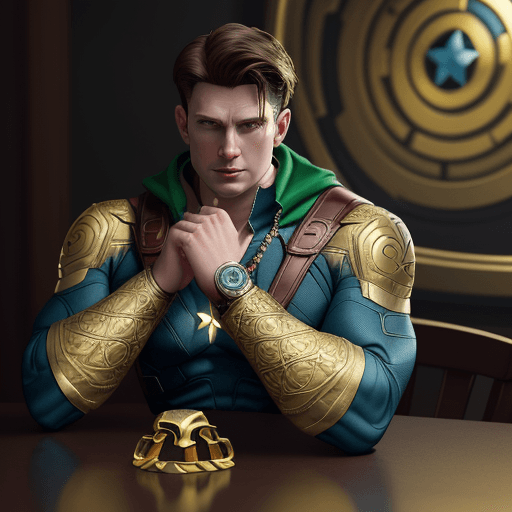 AI generated: necklace Ring on the table with the design and character of captain america The necklace Ring is gol...
