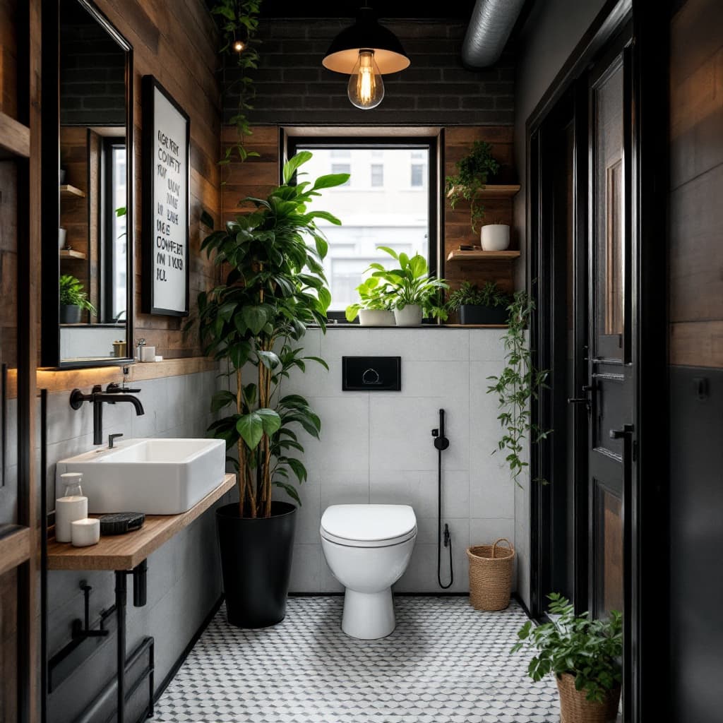 AI generated: A small WC with no windows in a restaurant in New York that serves comfort food. The restaurants' st...