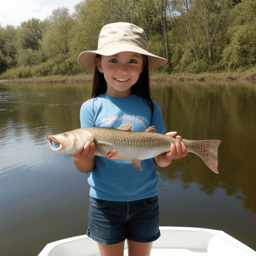 AI generated: girl 7 years old fishing