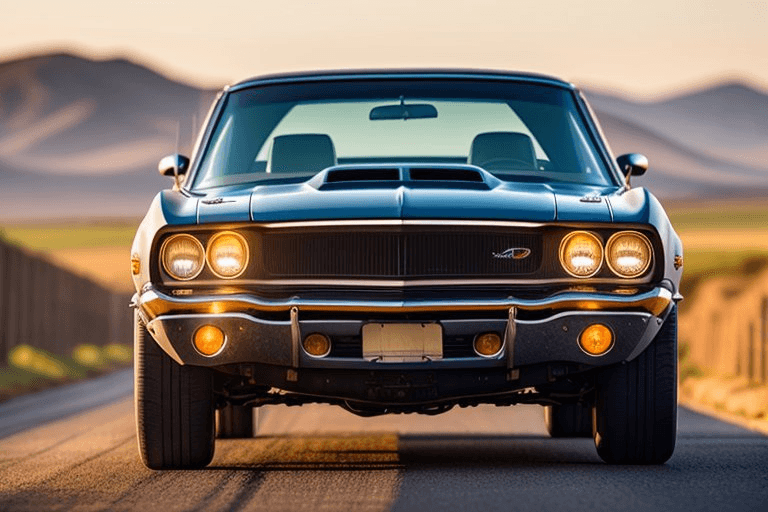 AI generated: 3D Rendering, american muscle car, with a face, dense field, split diopter, Hopeful, intricate backg...