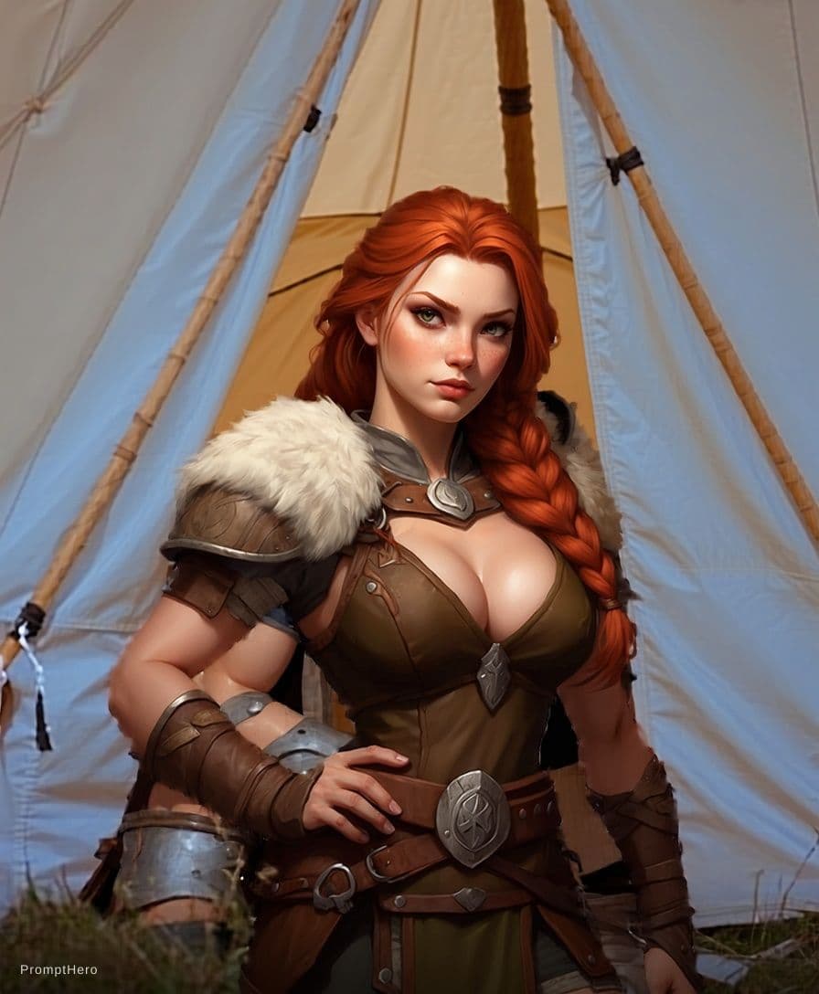 AI generated: They are passionatelly making up naked inside a cozy viking tent
