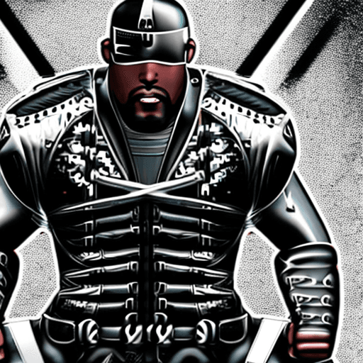 AI generated: a super high-detailed and realistic image of a black man superheroe cyberpunk-style hero in a silver...