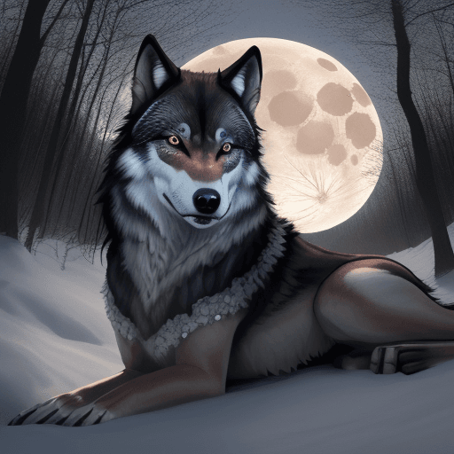 AI generated: ein junger wolf, verirrt im wald, sieht den mond,