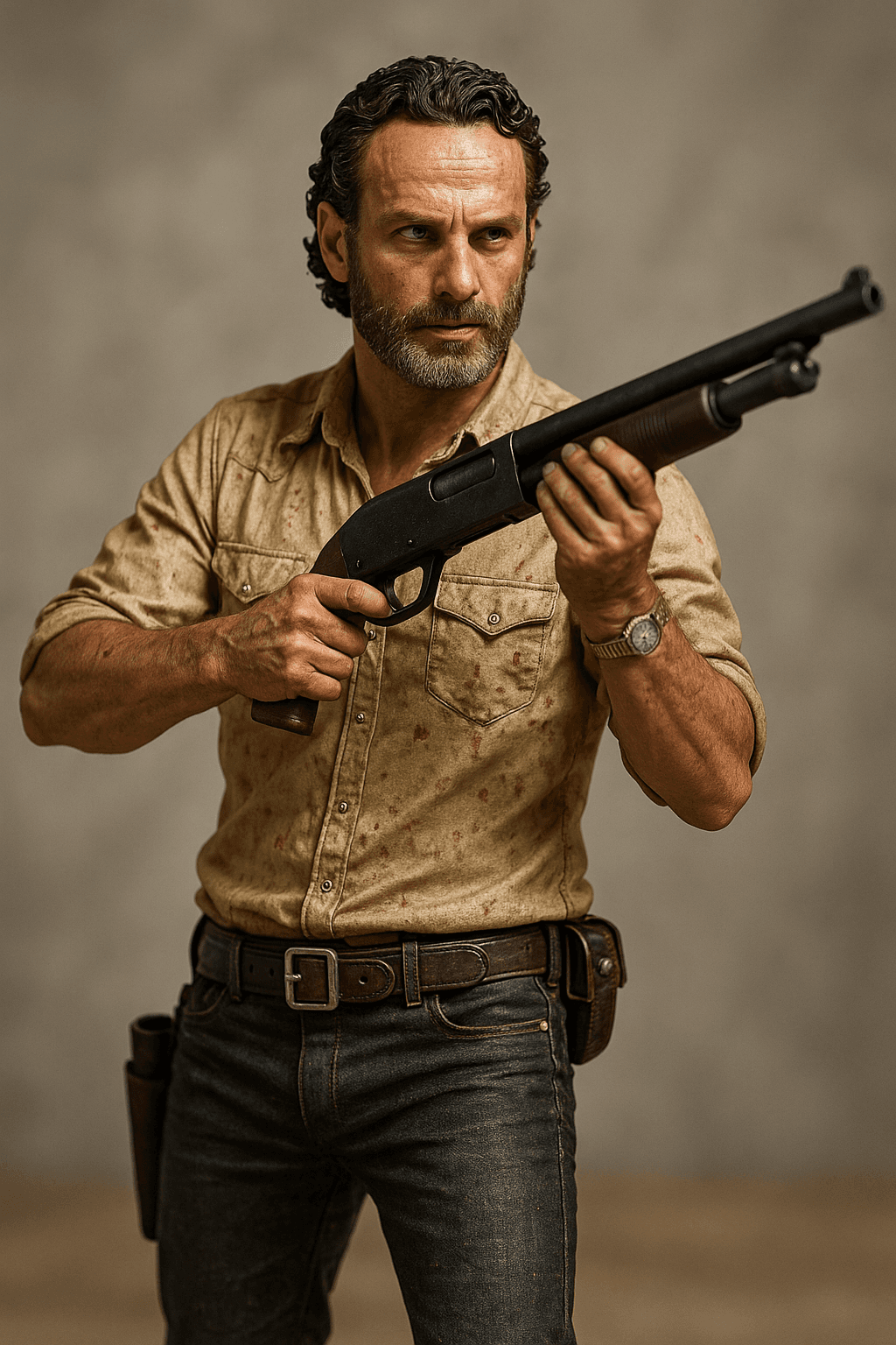 AI generated: A photo-realistic action figure, The Rick Grimes 1/8 Scale Posed Figure is a detailed piece based on...