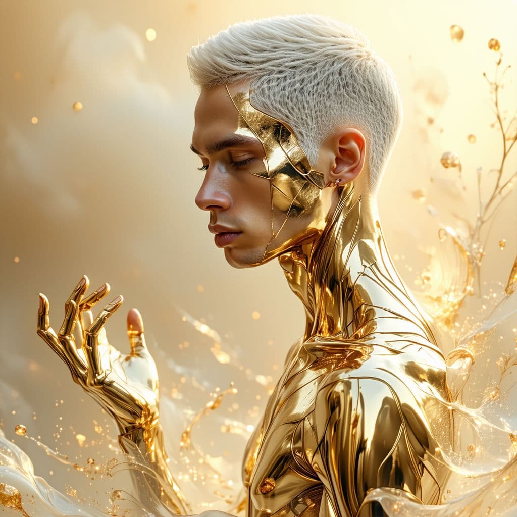 AI generated: An androgynous being, full body portrait, with entire body visible from head to toe covered complete...