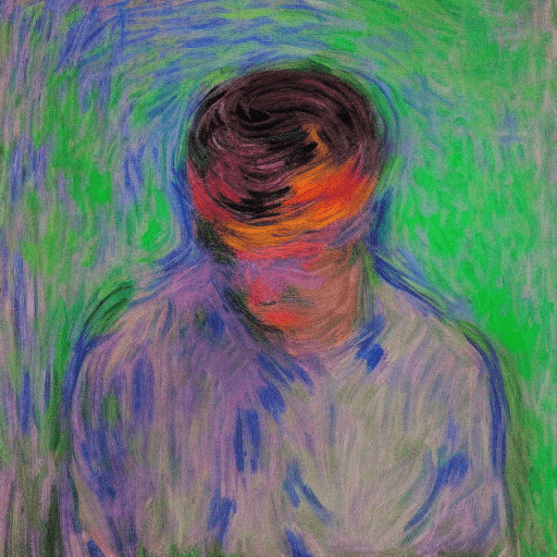 AI generated: expressionist painting of man trapped in his thoughts, monet style


