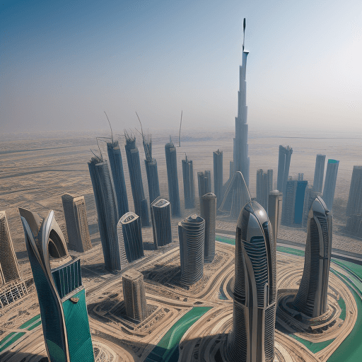 AI generated: High resolution photography of a city that’s located in Saudi Dubai and has lots of nice architectur...