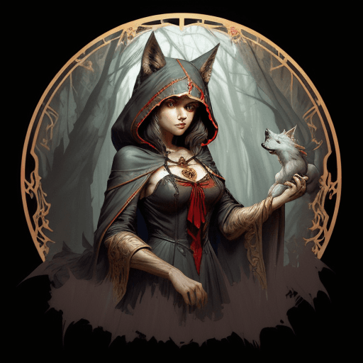 AI generated: Big bad wolf, Little Red Riding Hood, Beautiful maiden, fantasy creature, Wherewolf, Timber wolf, fi...