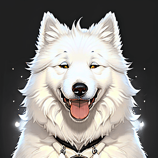 AI generated: smiling/happy white samoyed dog black background for my phone lockscreen leave a space above him for...