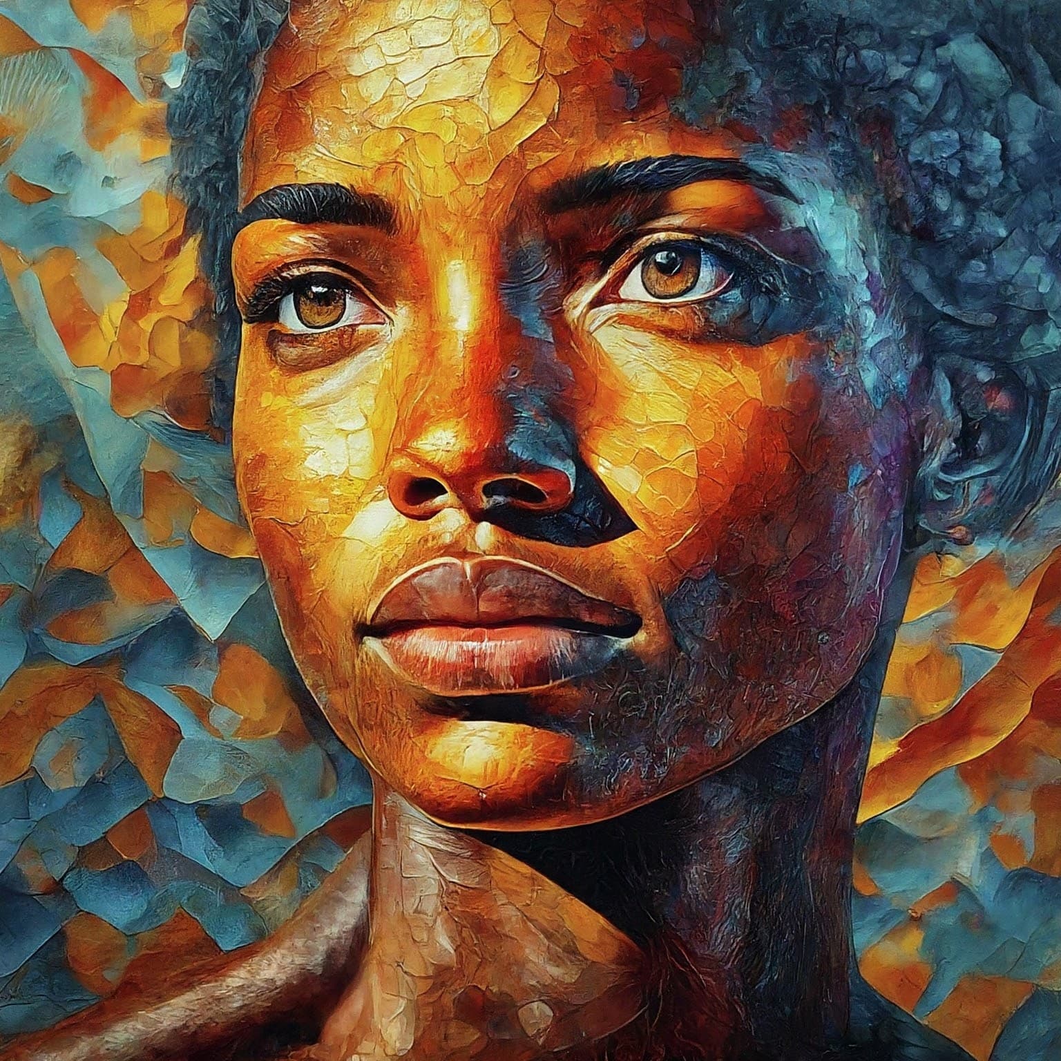 AI generated: Construct a biometric mosaic portrait. Gather biometric data and translate it into a mosaic of intri...
