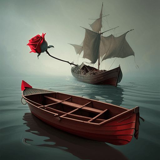 AI generated: A rose in a boat, floating to hell