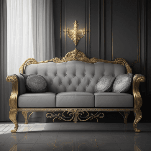 AI generated: Sofa with the design and character of Superman The sofa is gold and grey dark, no watermark,no copyr...