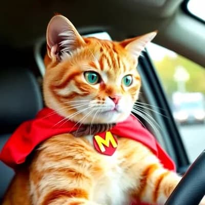 AI generated video: Cat driving an ambulance, Camera follows the ambulance when it goes 