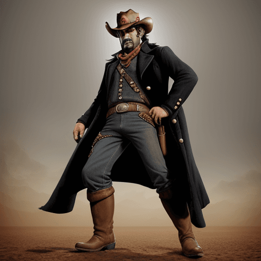 AI generated: Super Mario dressed as a cowboy from Red Dead Redemption, Mario has a pancho, a cowboy hat, boots, c...