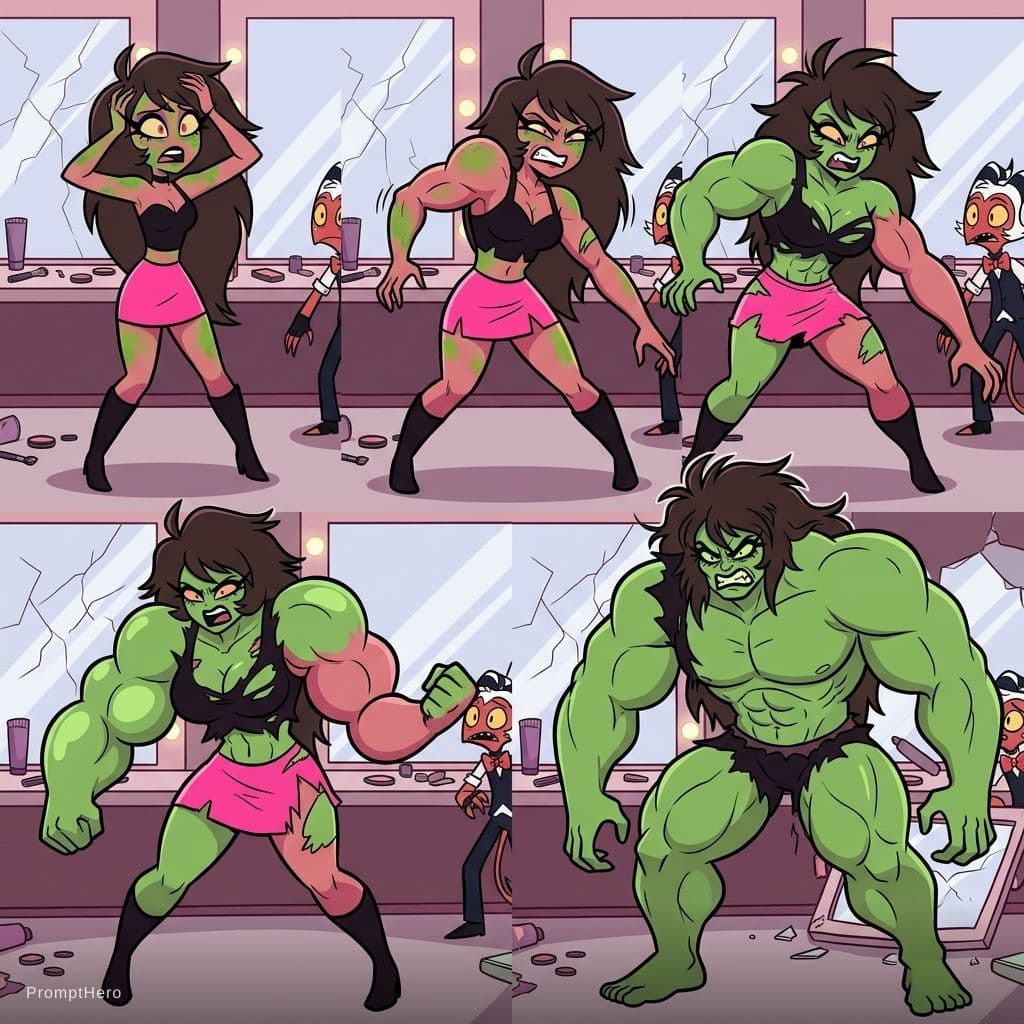 AI generated: helluva boss style : Now let's imagine verosika from helluva boss struggling to transform into the H...