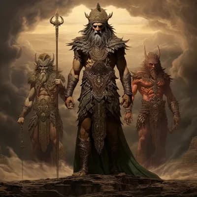 AI generated video: Three warriors walks towards the camera as the cameras pulls back