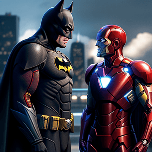 AI generated: batman et iron man cote a cote