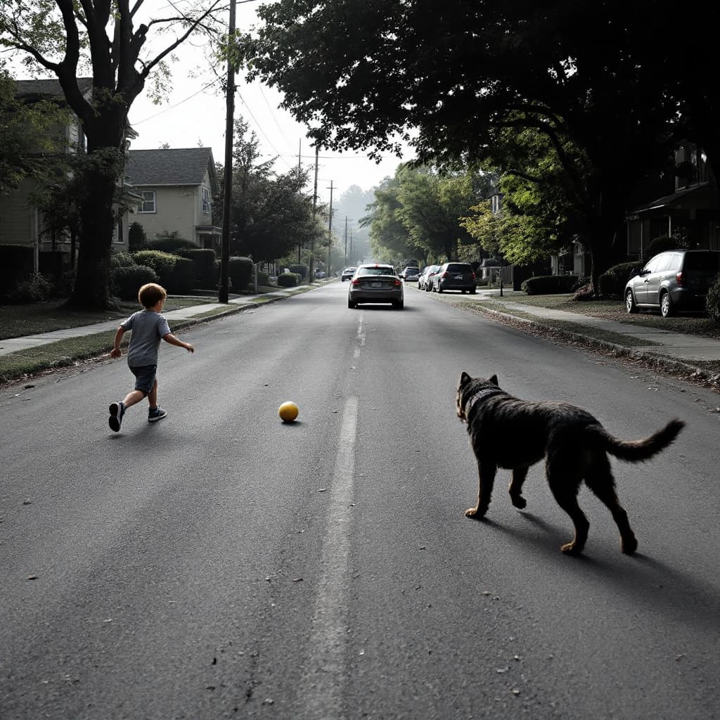 AI generated: On a quiet suburban street, a child chases after a ball that’s rolled into the road. Just before the...
