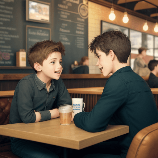 AI generated: boys talking at a cafe
