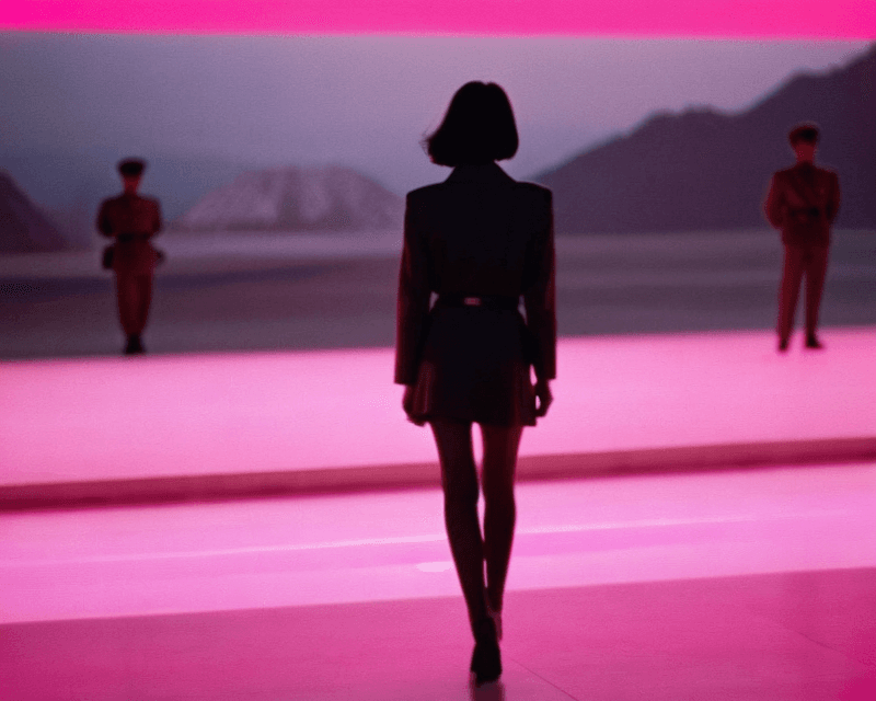 AI generated: AnalogRedmAF, extremely blurry dosposable photo, silhouette of a slender fashion model, north korean...