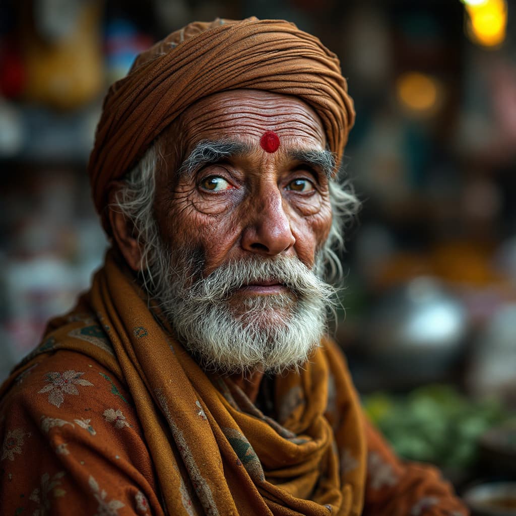 AI generated: An old Pakistani Punjabi woman in a market close up, subdued, tested of time, trending on artstation...