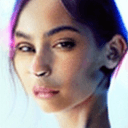 AI generated: young woman with short lilac hair and green eyes posing for a picture, portrait sophie mudd, madison...