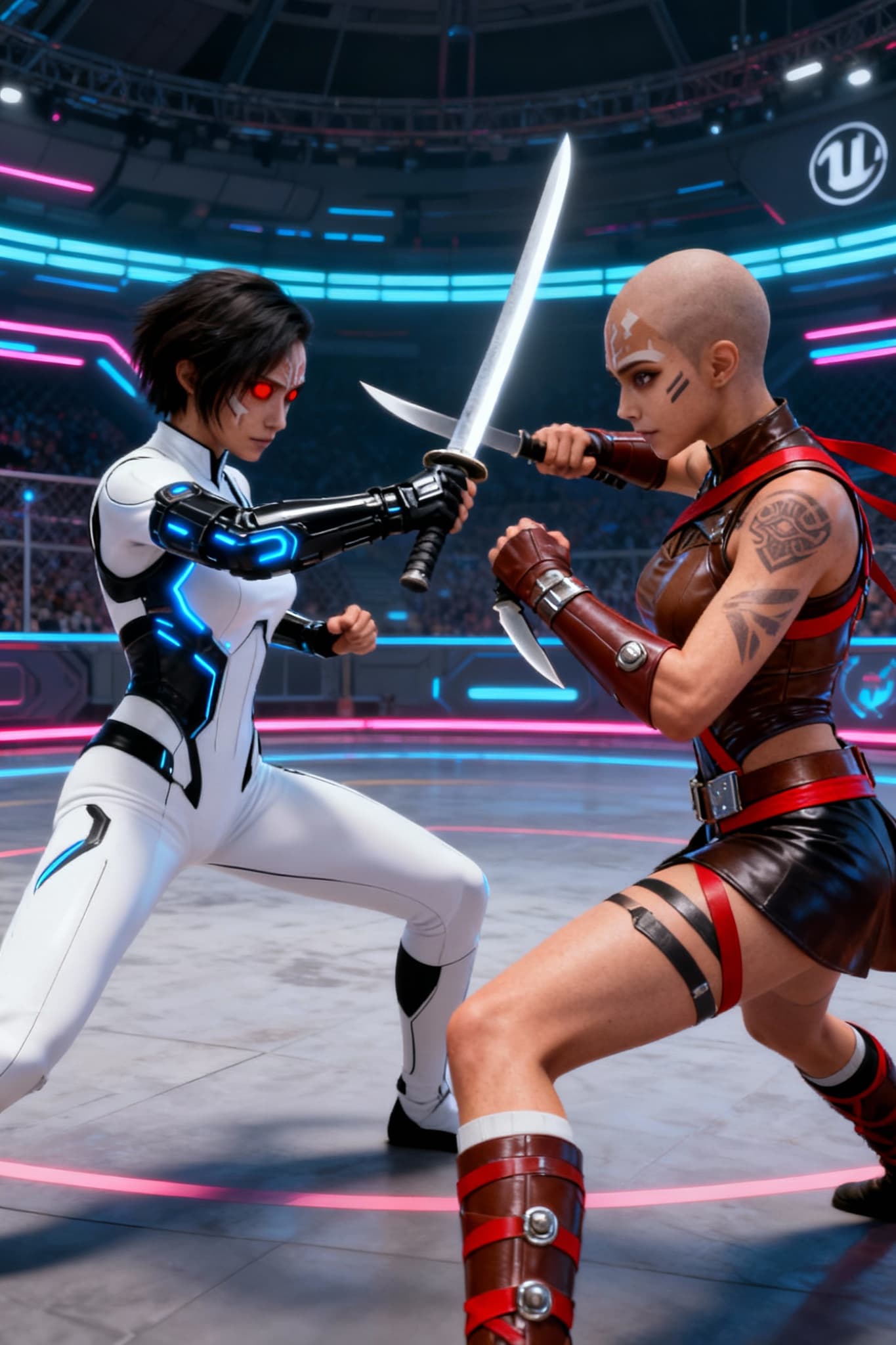 AI generated: By Right of Combat. Two females engaged in fierce combat. They do battle for the right to claim a ma...