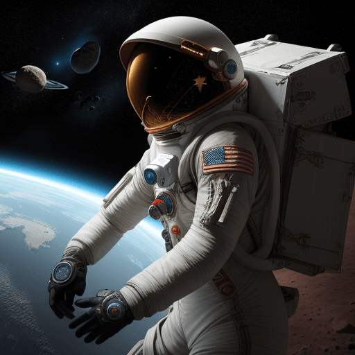AI generated: An adventurous human character wearing an advanced space exploration suit, exploring uncharted plane...