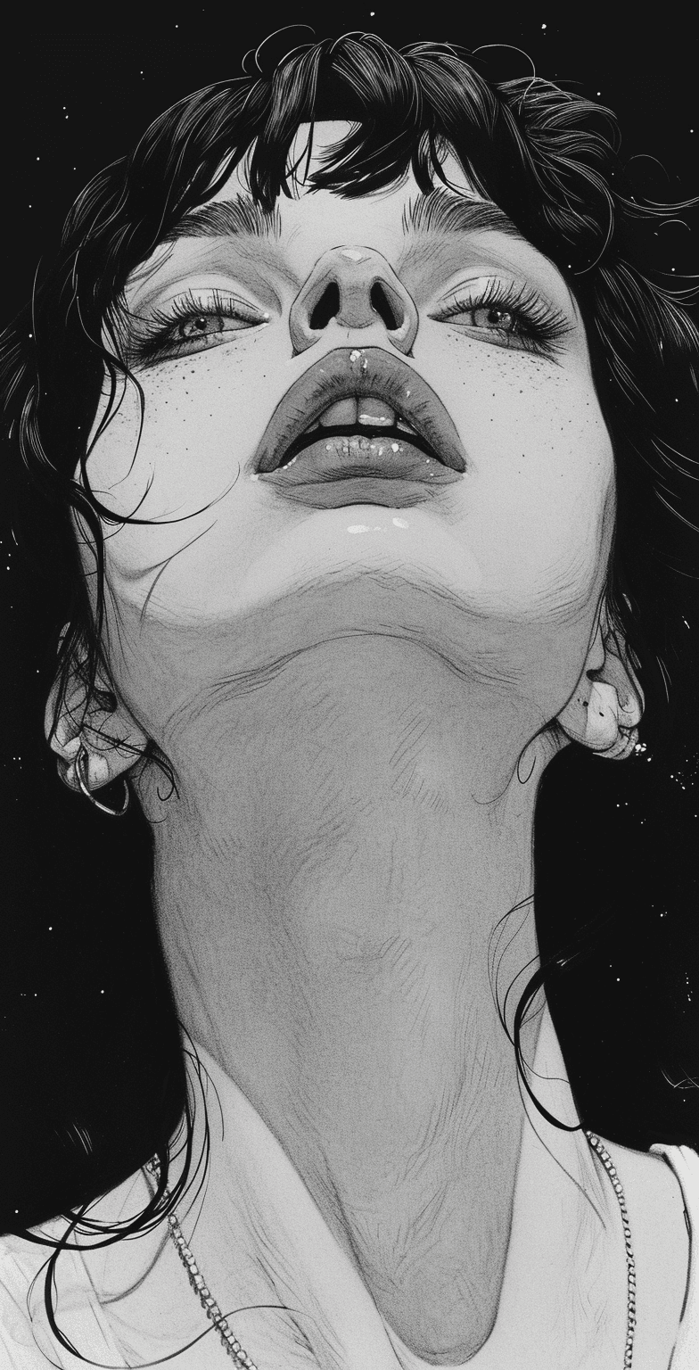 AI generated: black and white drawing of a girl , in the style of horror manga, bill sienkiewicz, animated gifs, y...