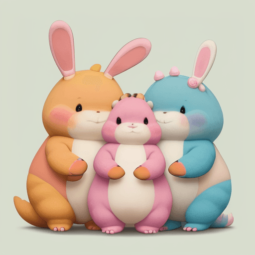 AI generated: Genera una imagen que presenta a tres peluches frente a un baul: un mono de peluche de color azabach...